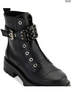 Karl LAGERFELD Black Studded Leather Combat Boot - Women